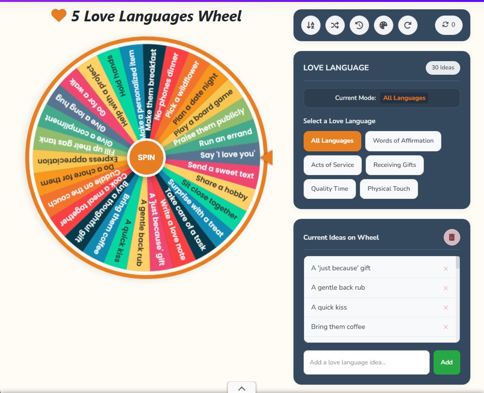 5 signs of love language wheel