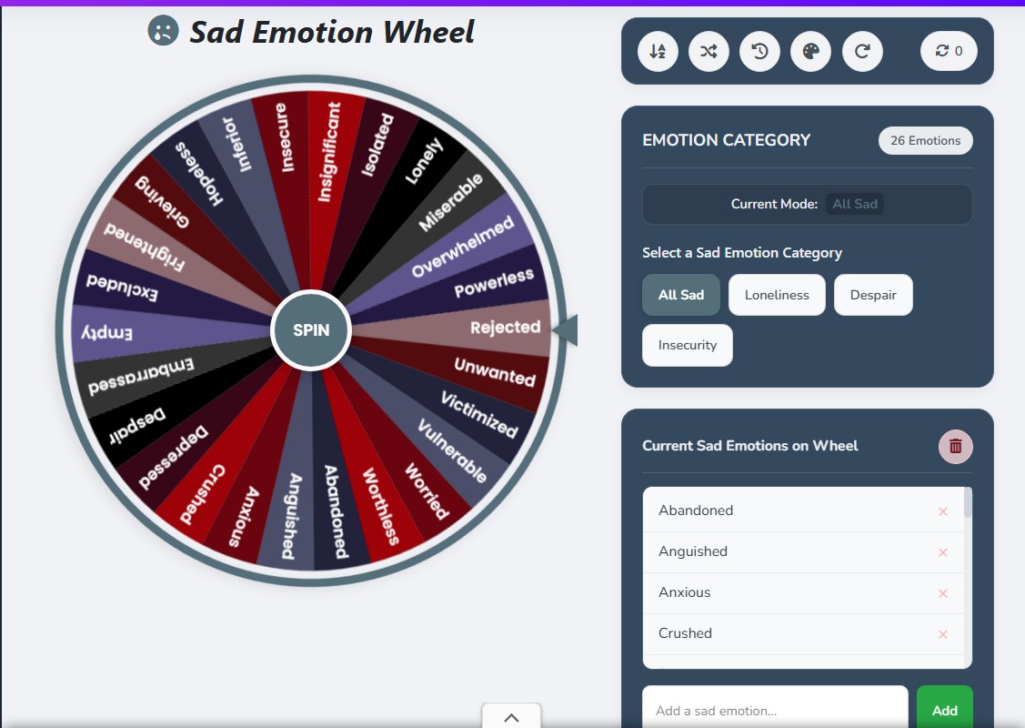 sad feelings wheel