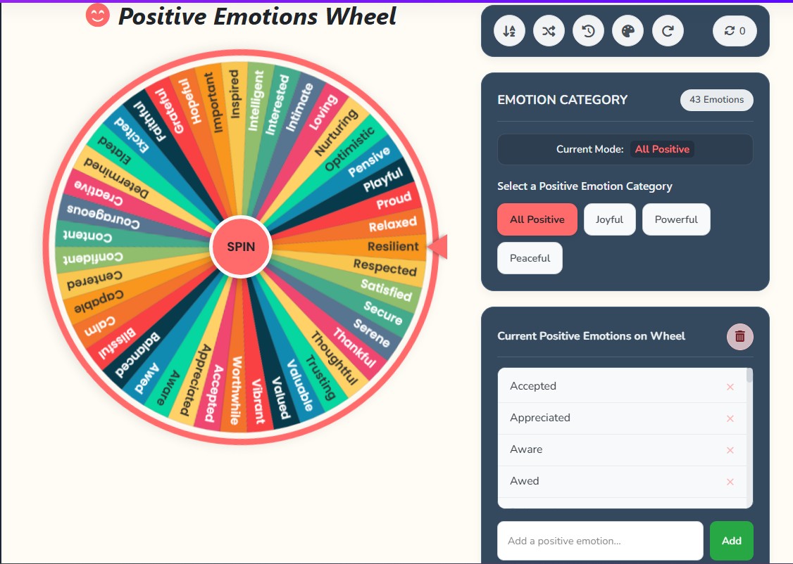 positive feelings wheel
