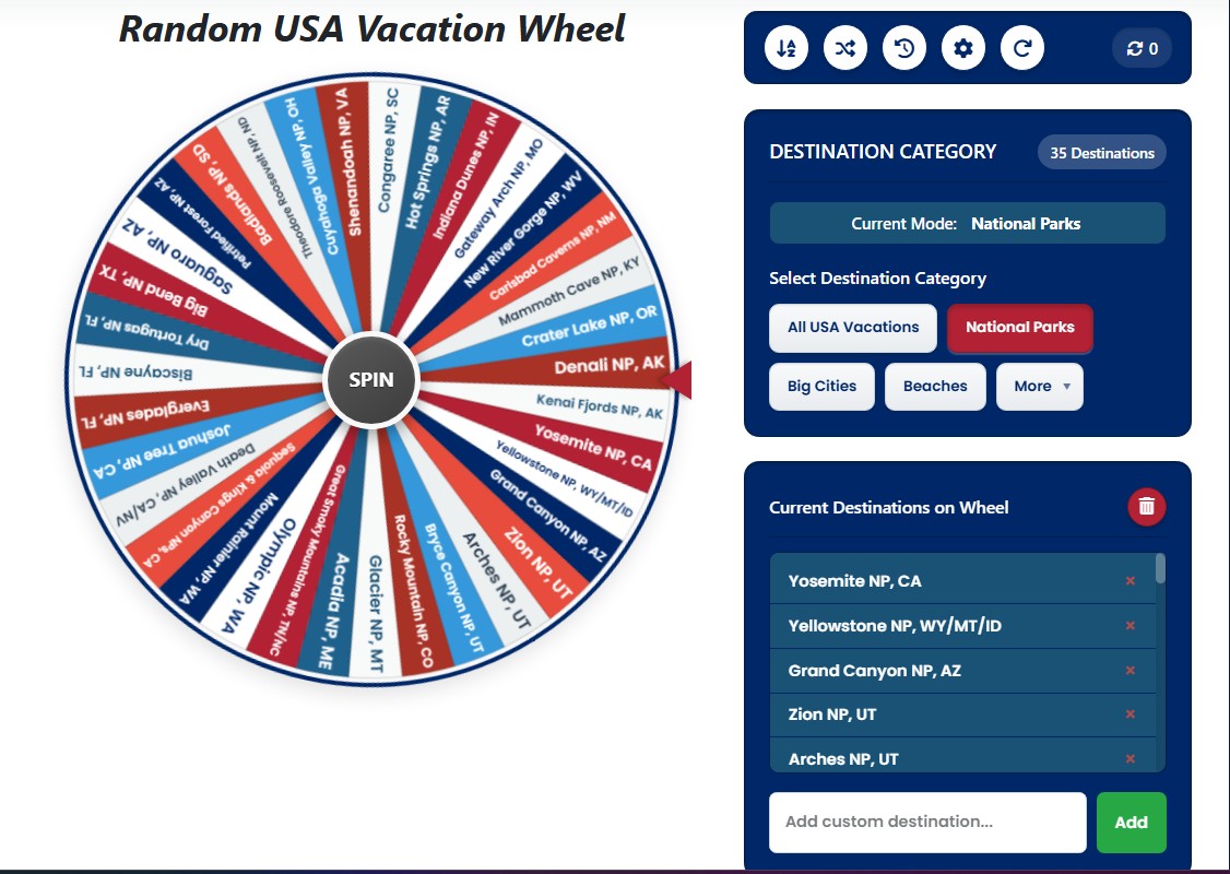 Random US Vacation Generator Wheel