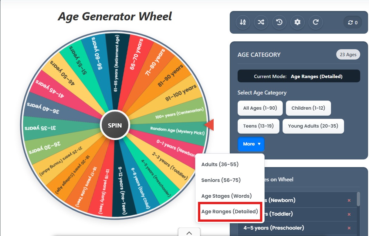 age picker wheel with range