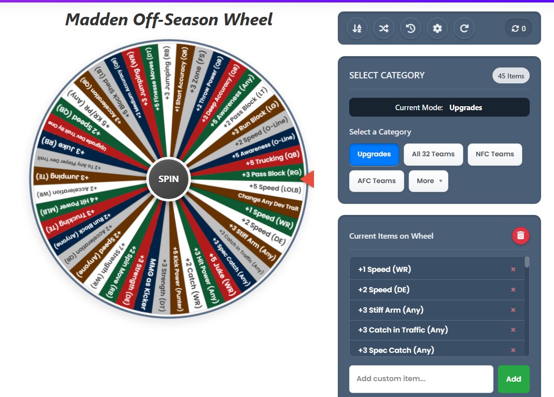 madden team wheel
