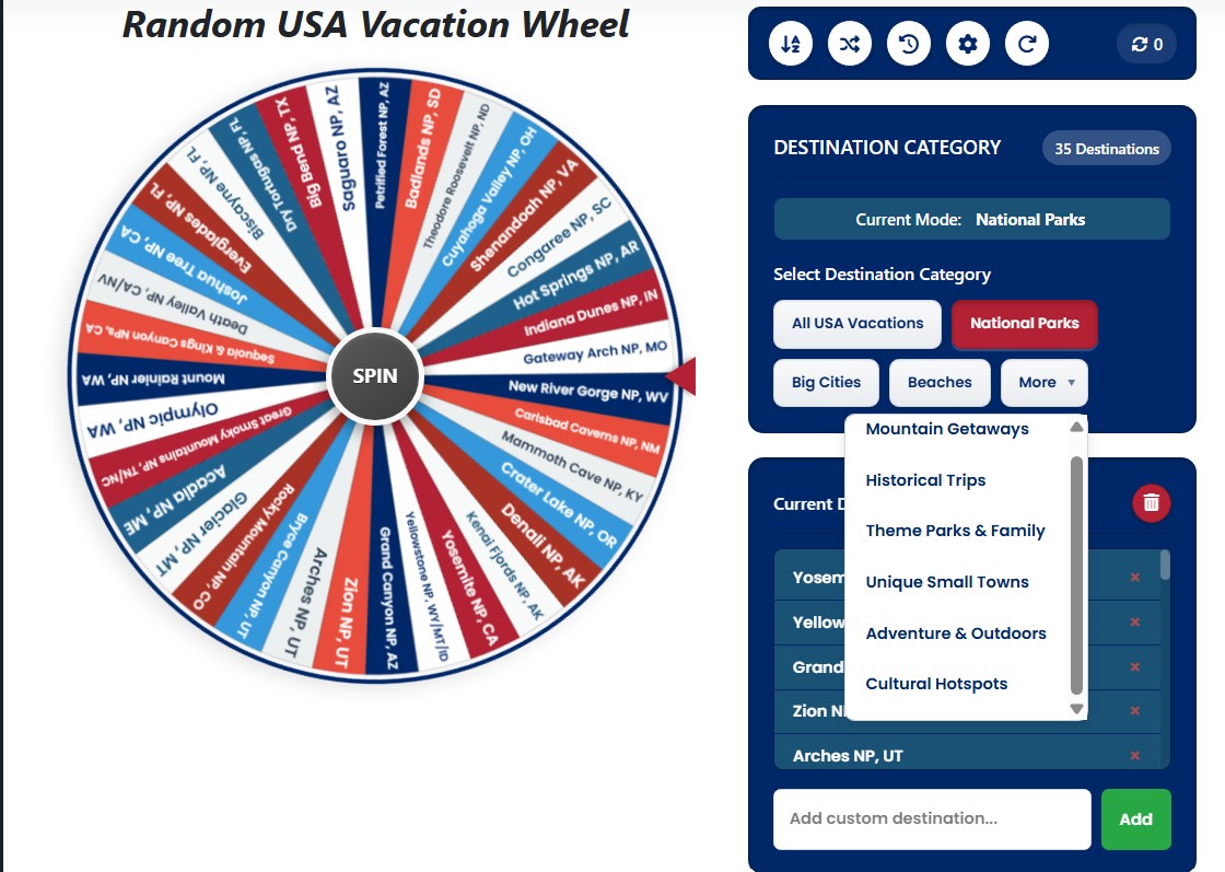 random US trip generator wheel