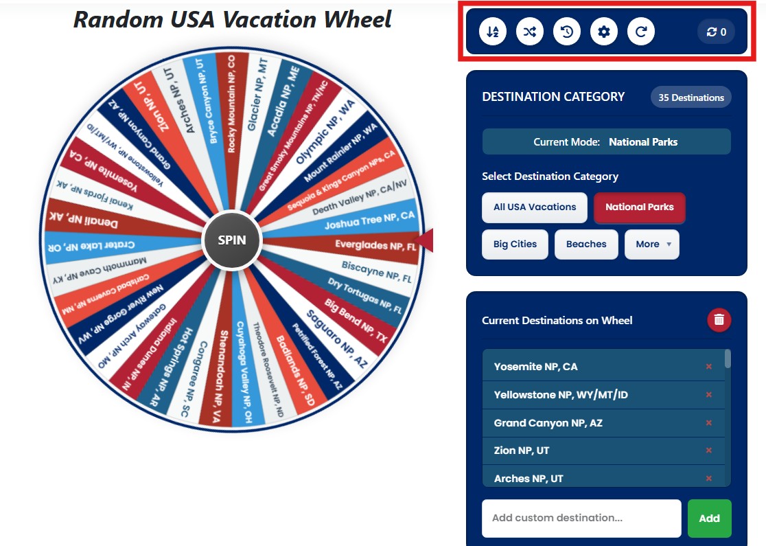 random trip generator US header controls