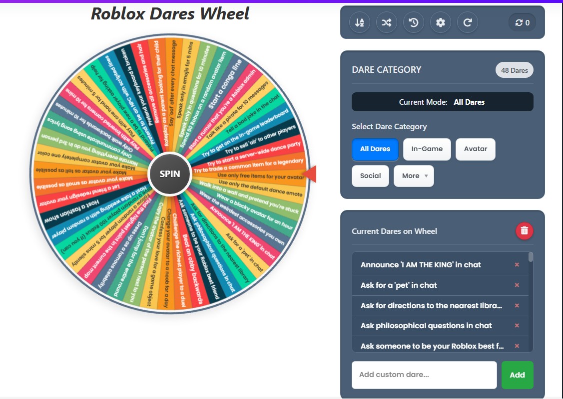 dares spin the wheel challenge ideas