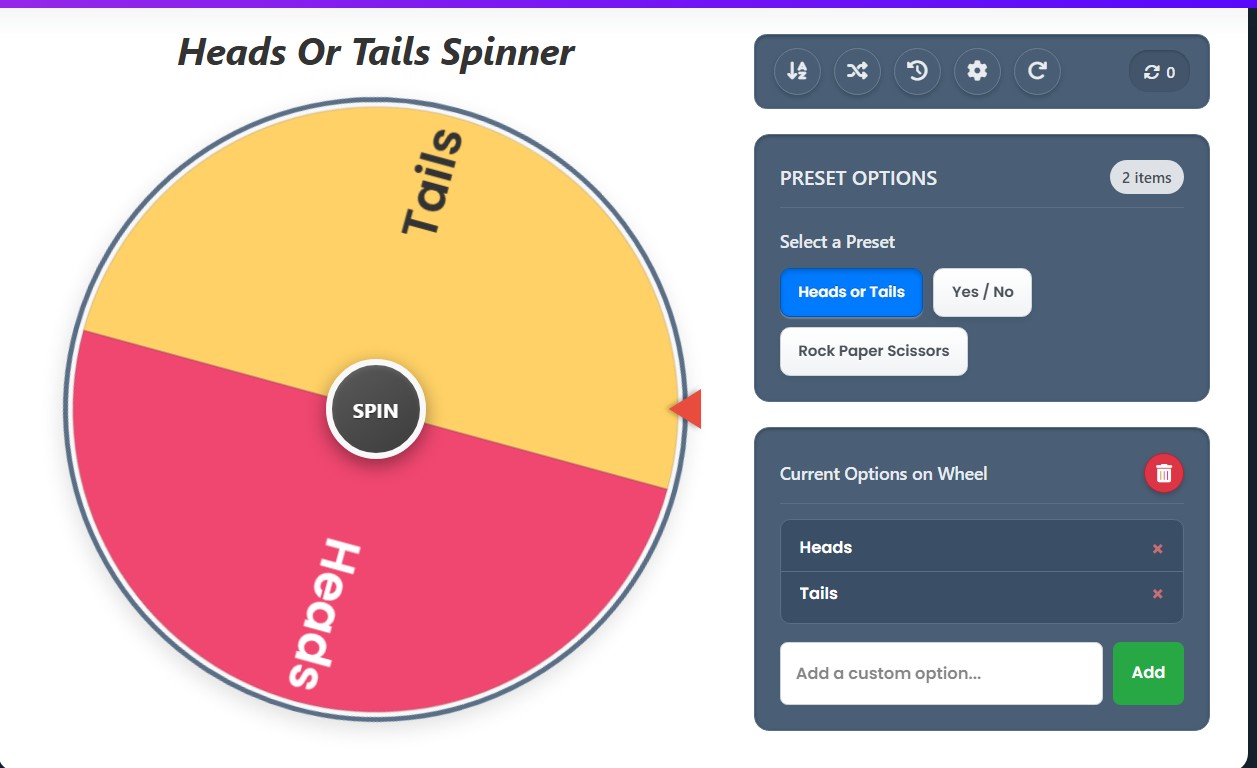heads or tails spin