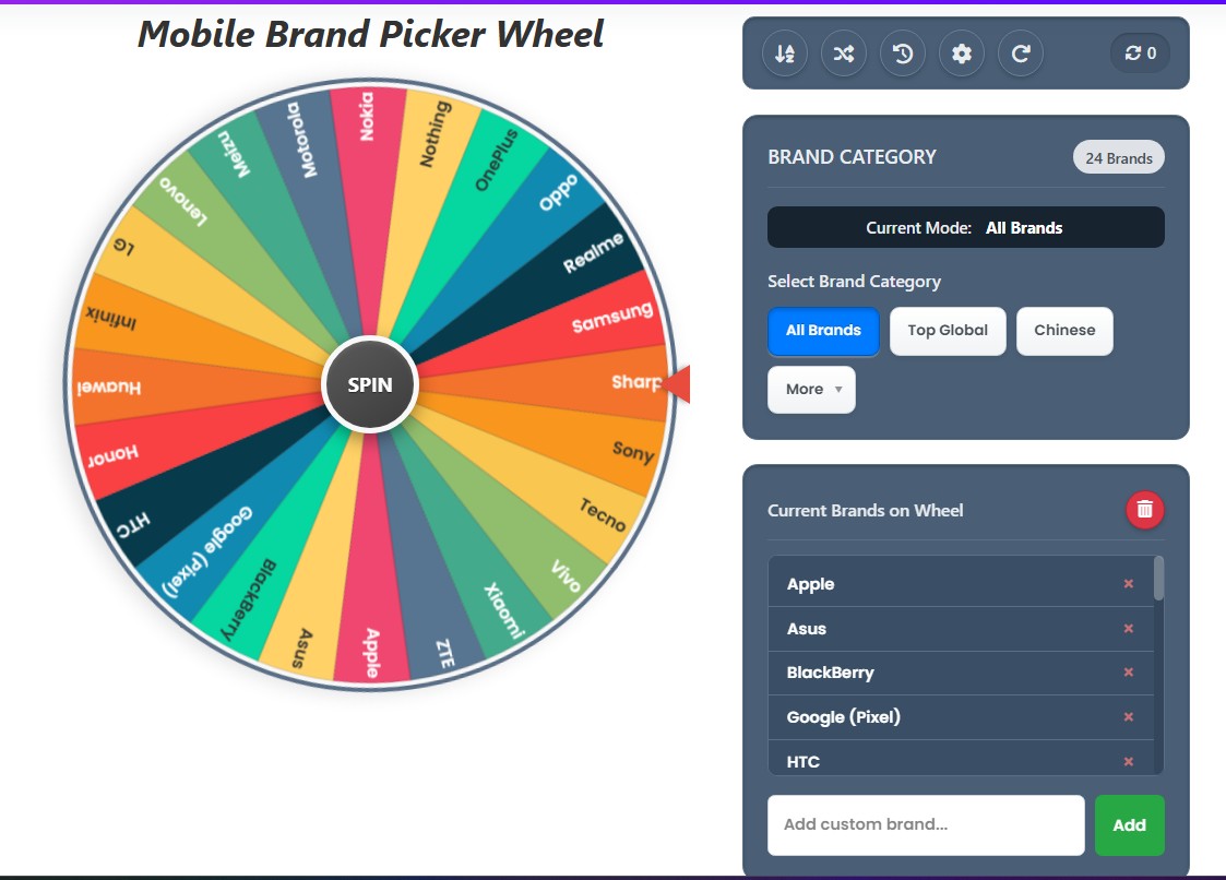 mobile brand picker wheel