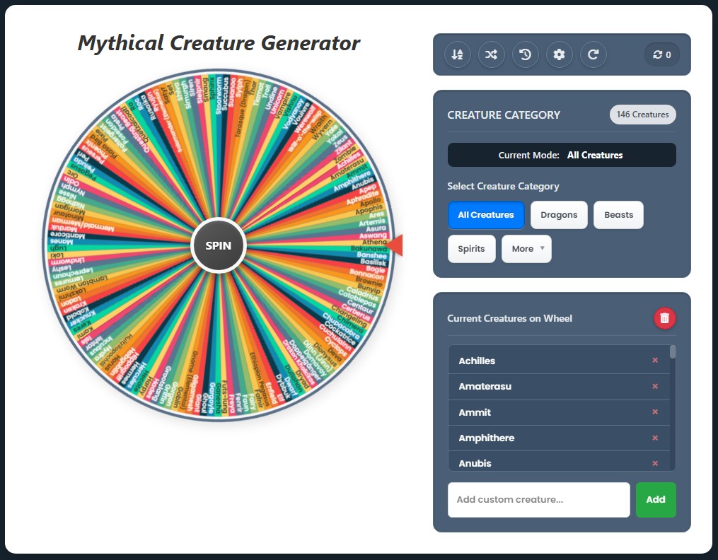 mythical creature wheel main interfaces