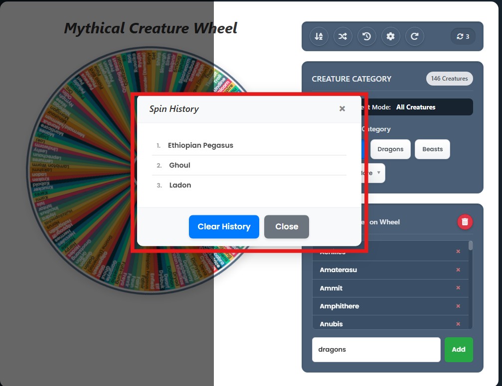 mythical creatures generator hostory box