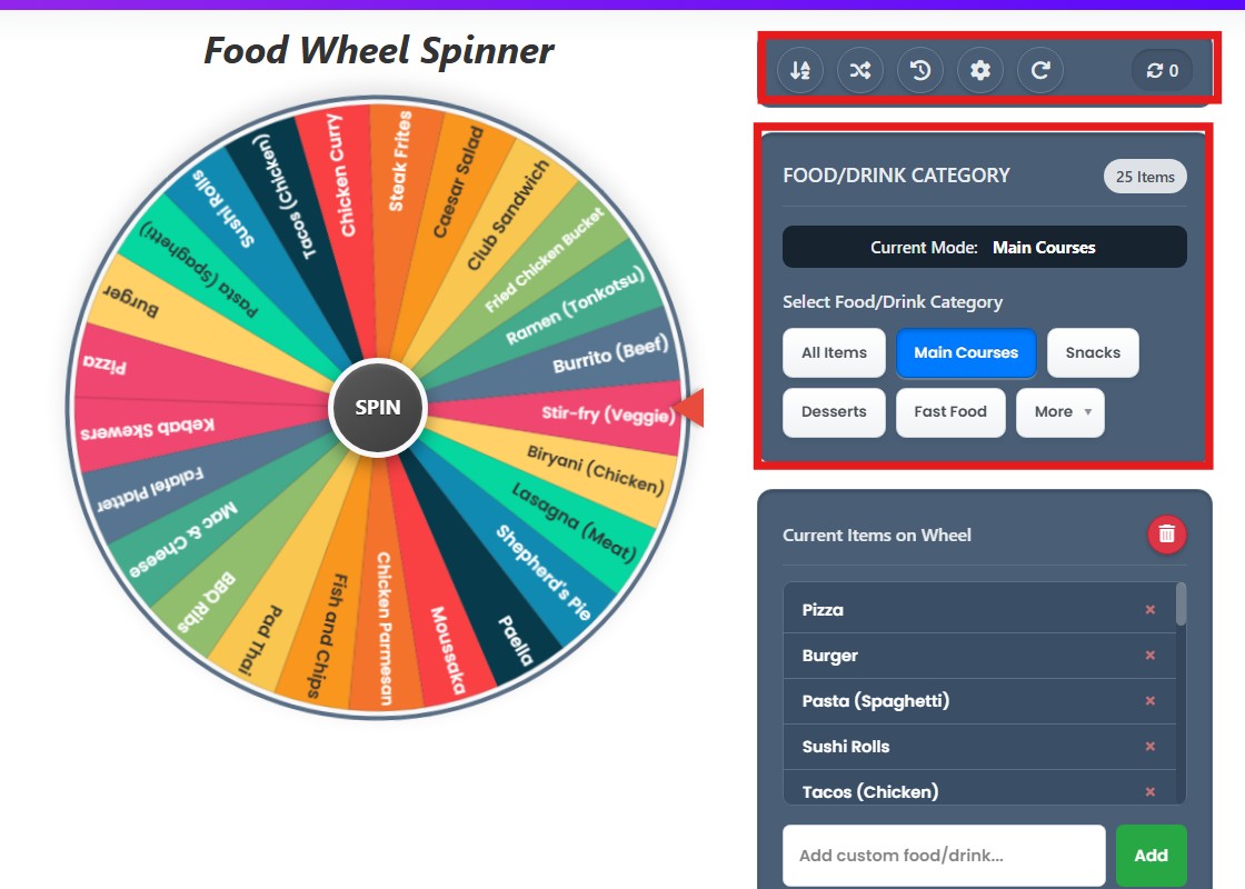 random food generator wheel