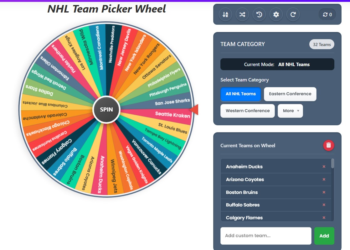 random nhl team