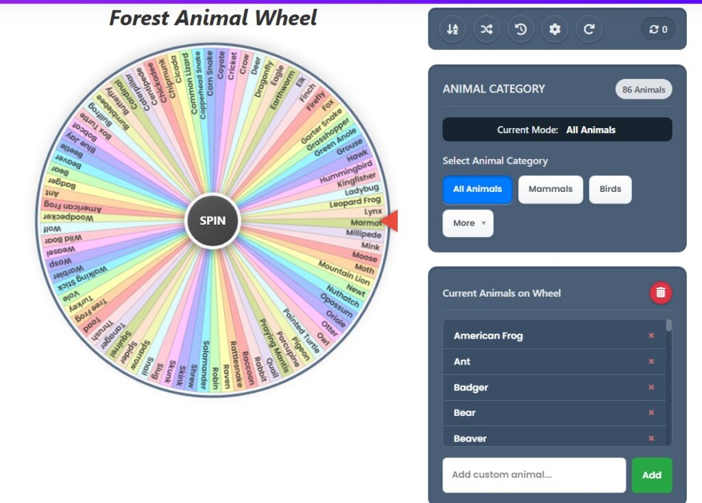 Forest Animal Picker: Spin The Wheel For Fun!
