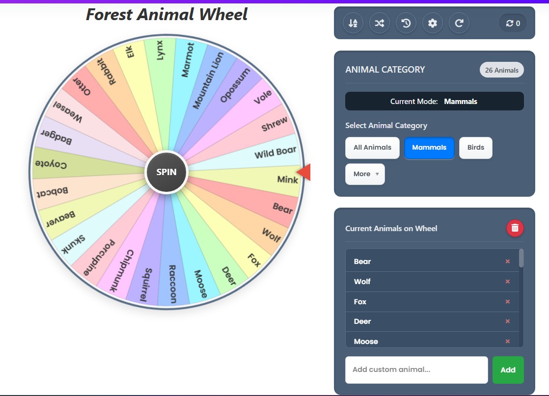 random animal generator wheel