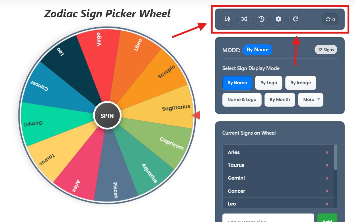 zodiac wheel setting
