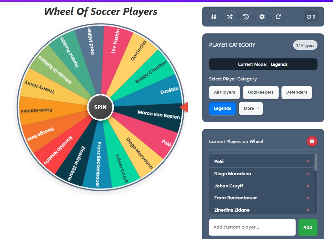 random soccer player wheel
