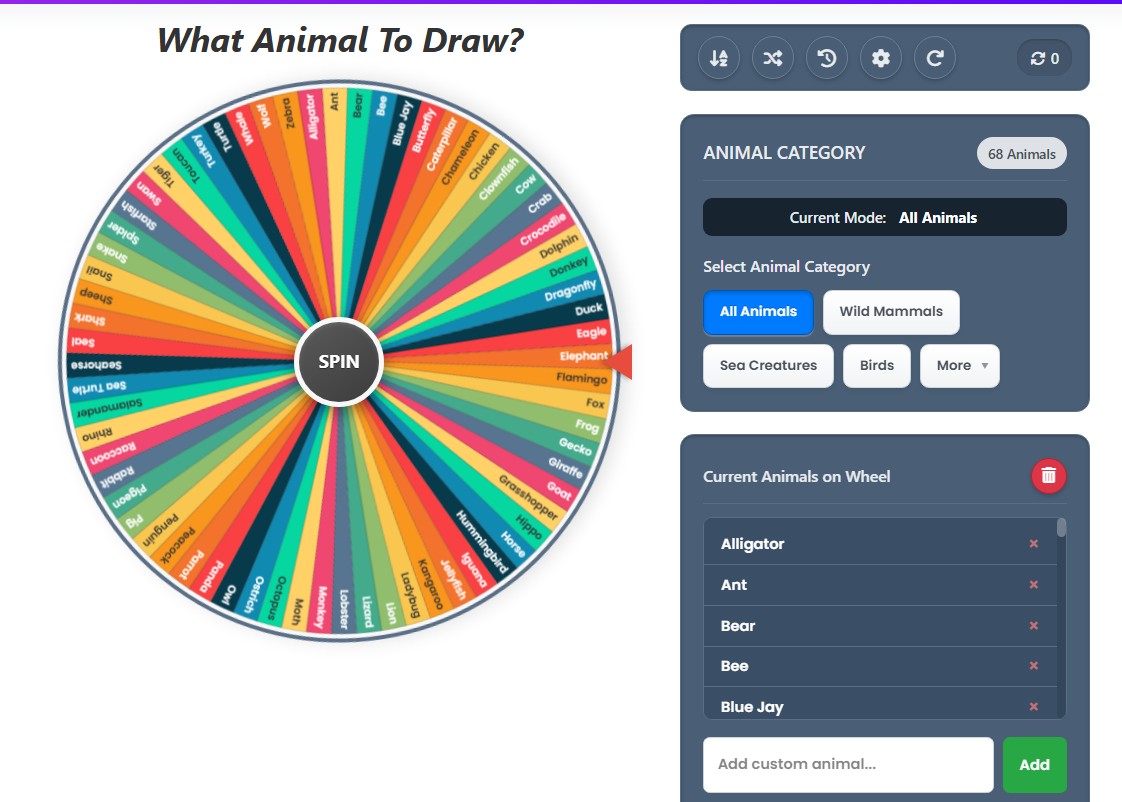 wheel of animals to draw
