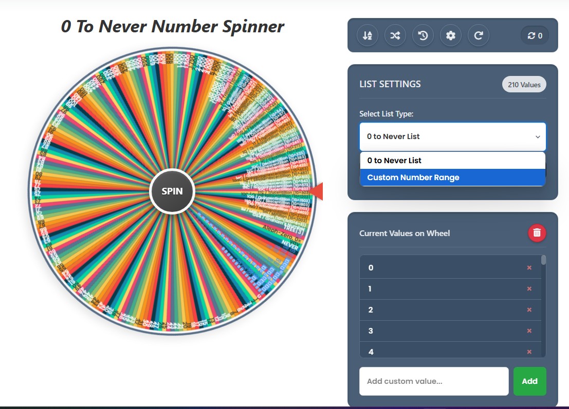 0 to never spinner wheel custom