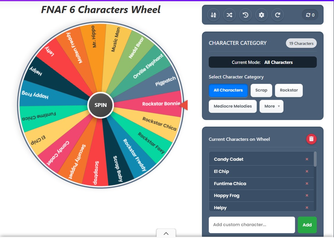 all fnaf 6 characters wheel