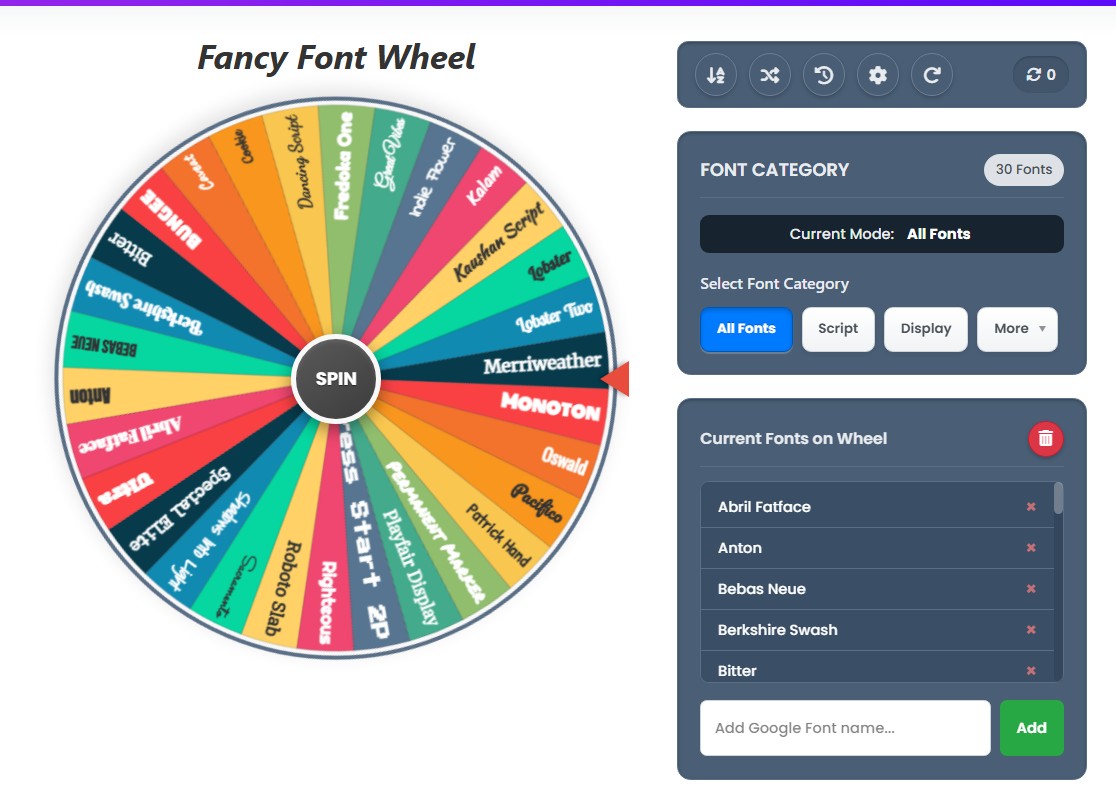 fancy font wheel
