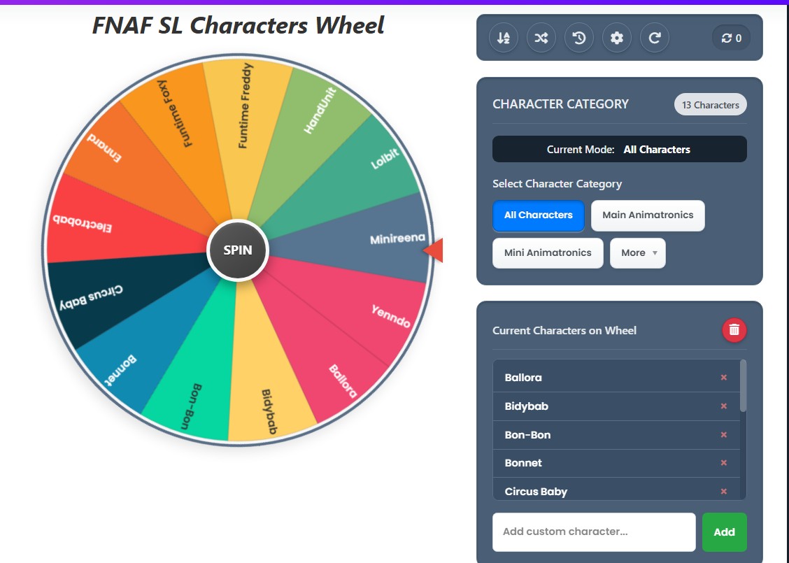 fnaf sl characters names wheel