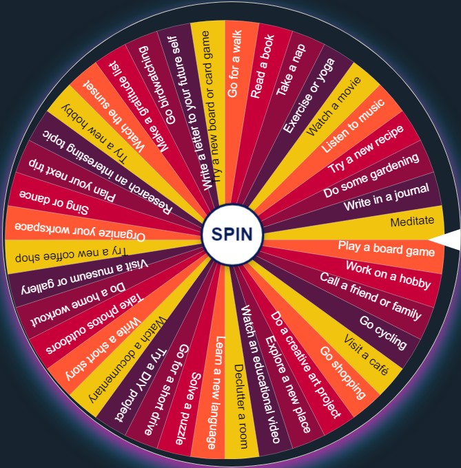 Afternoon Activity wheel