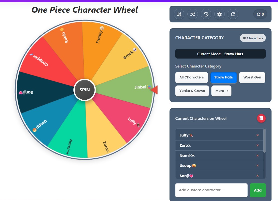one piece character maker wheel