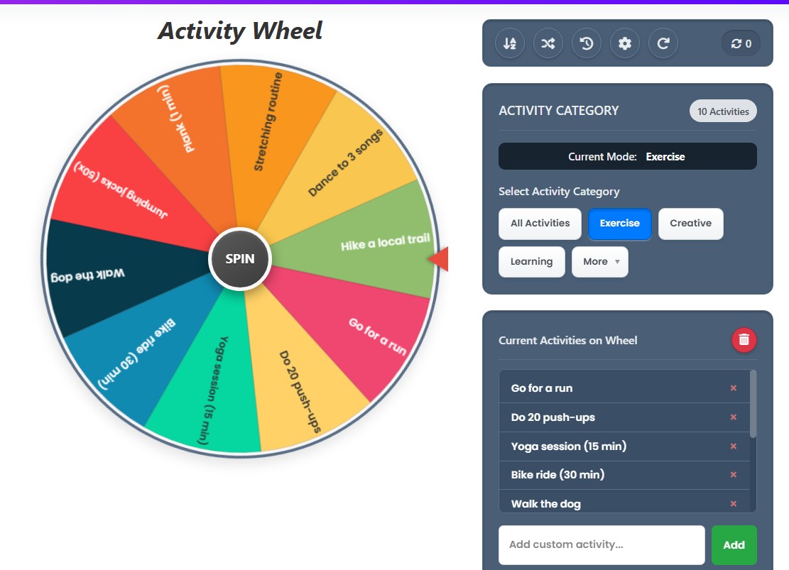 random activity generator wheel