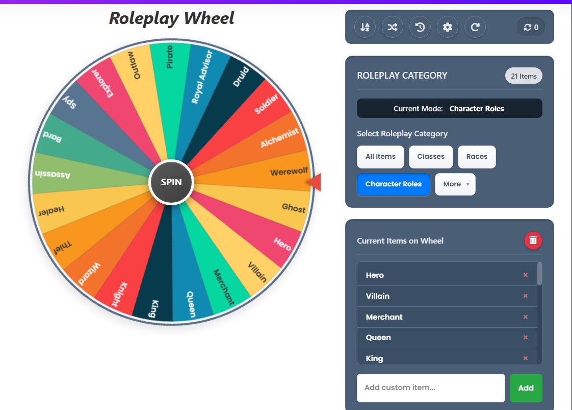 roleplay ideas wheel