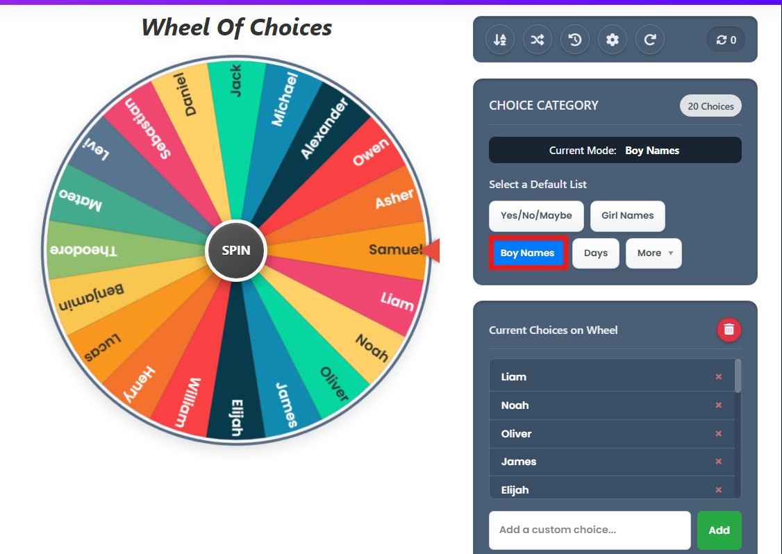 wheel of choice boys name