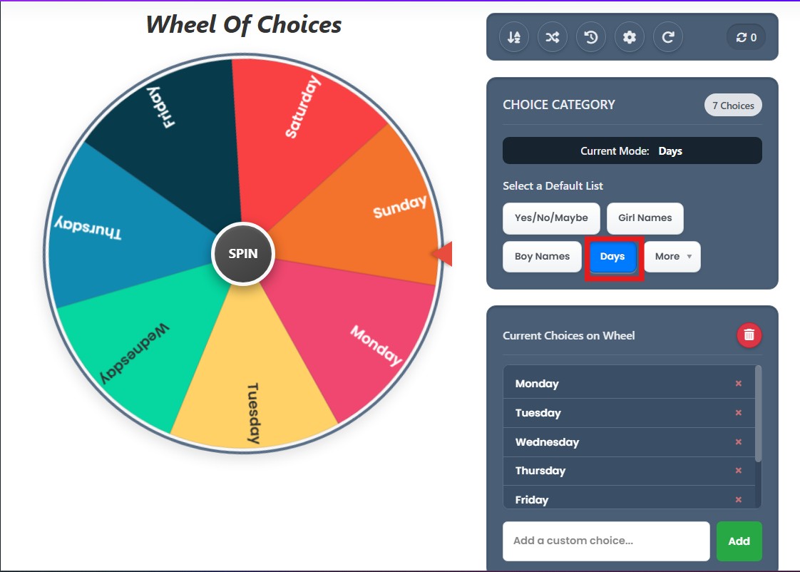wheel of choice days