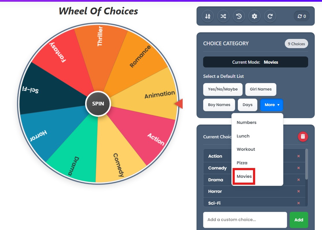 wheel of choice movies