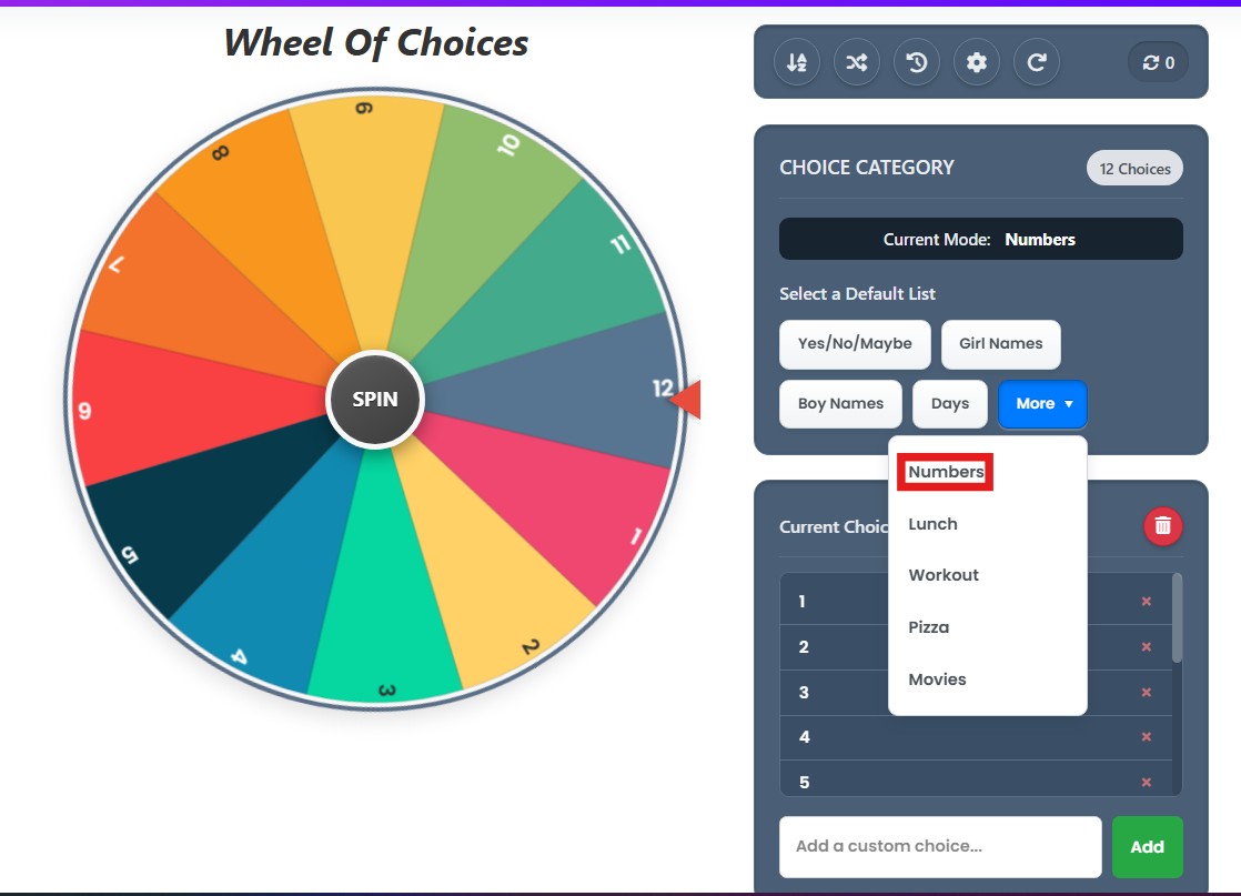 wheel of choice number