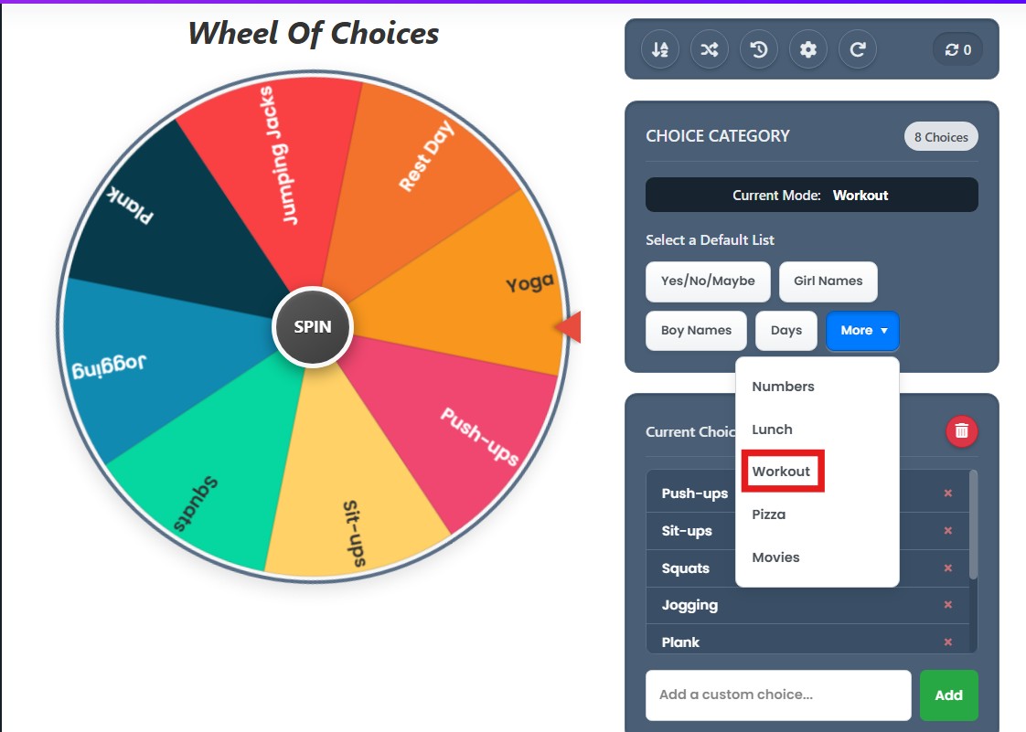 wheel of choice workout