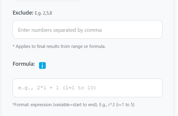 Formula box in number generator