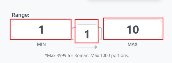 Number Generator Range Settings