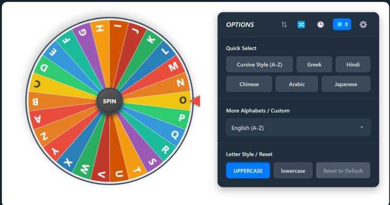 Letter Picker Wheel - Generate Random Letter From A To Z
