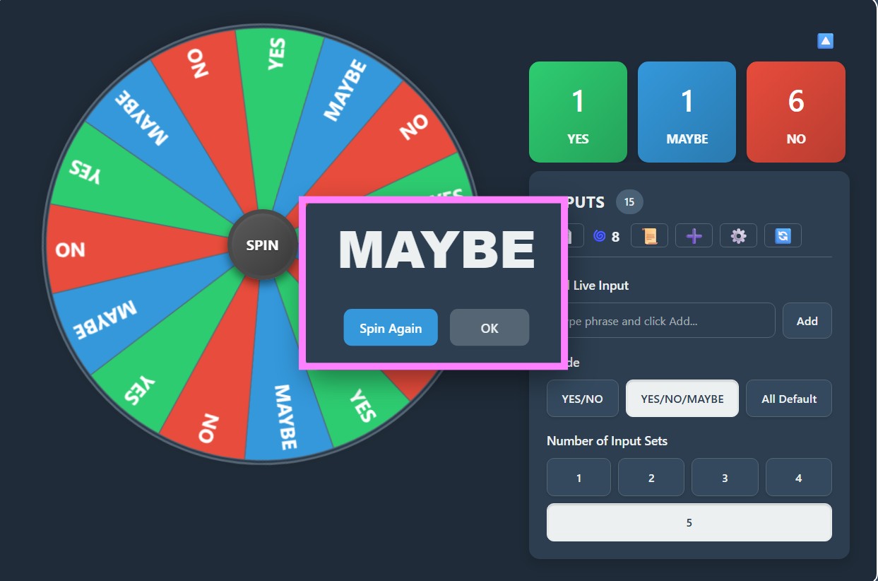 yes or no spinner result