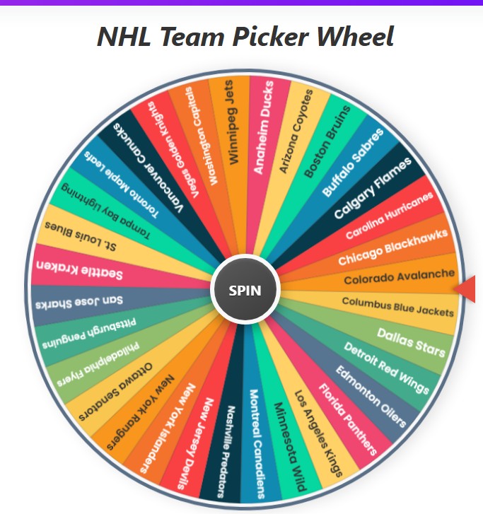 NHL Team Picker Wheel