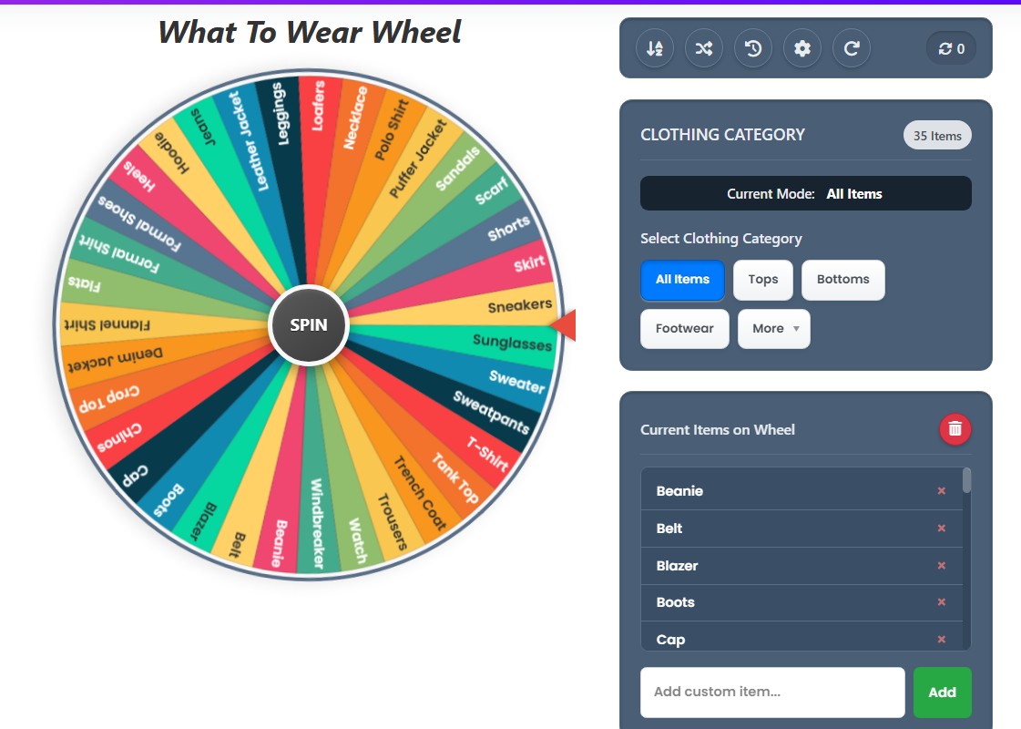 clothing style wheel
