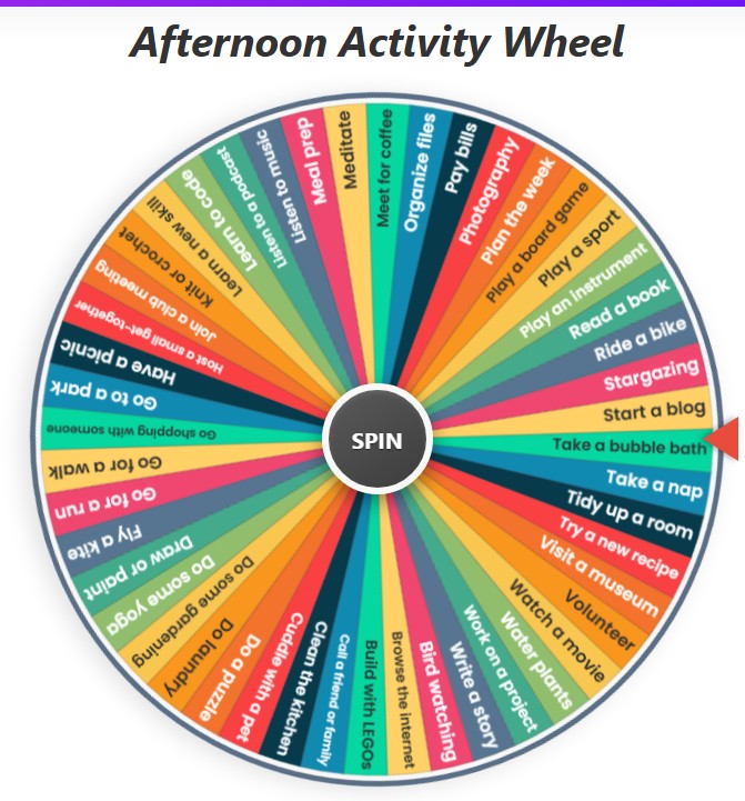 Afternoon Activity wheel