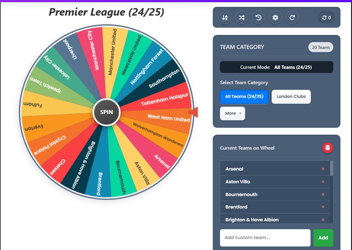 premier league spin the wheel