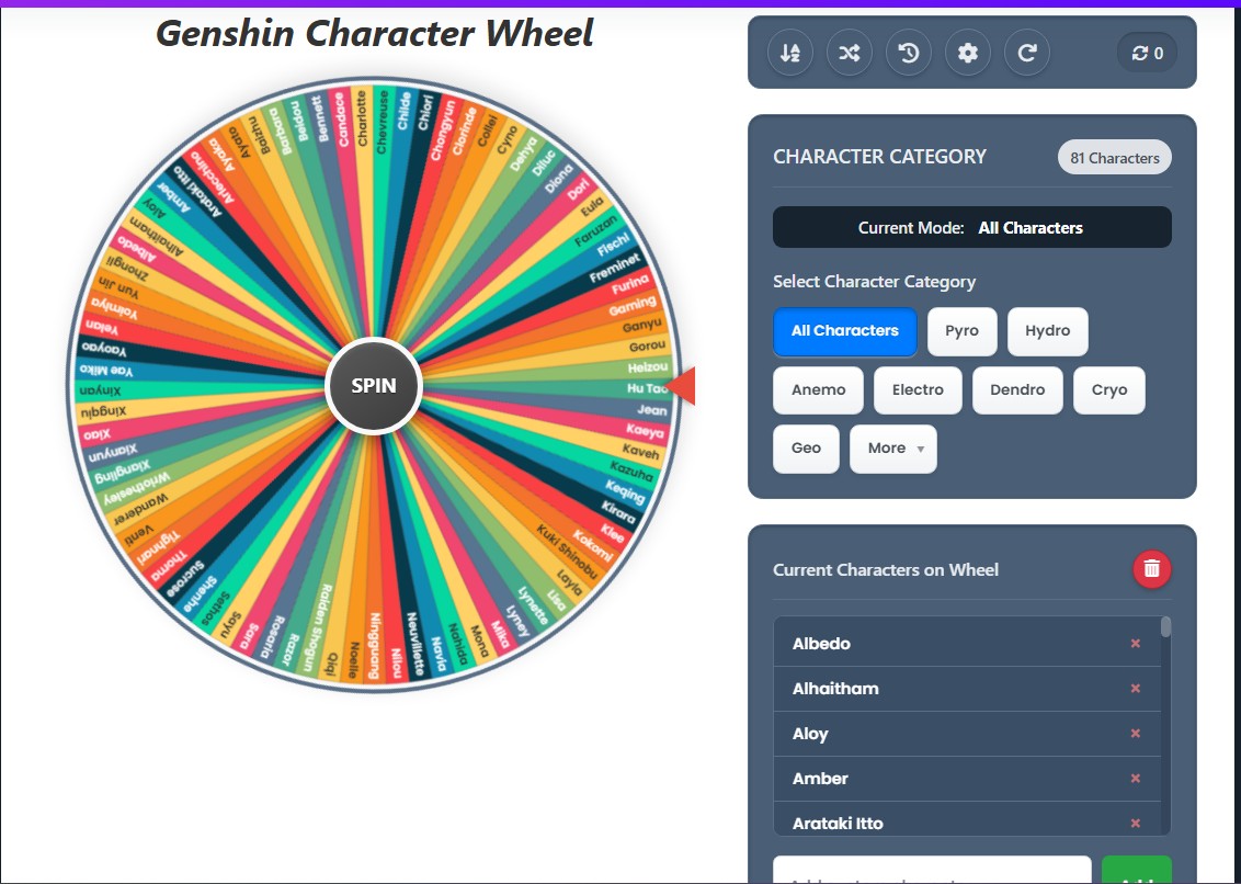 genshin characters wheel
