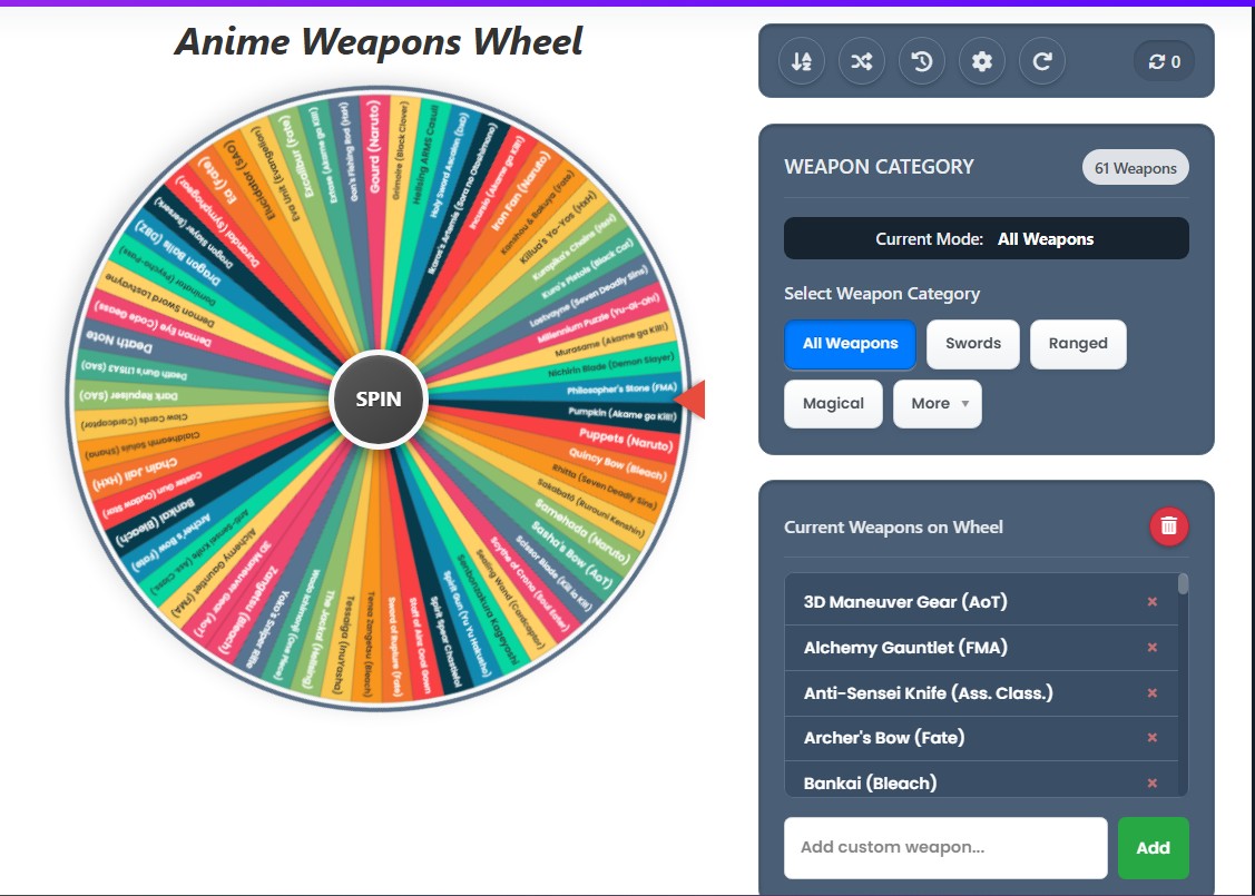 random anime weapons