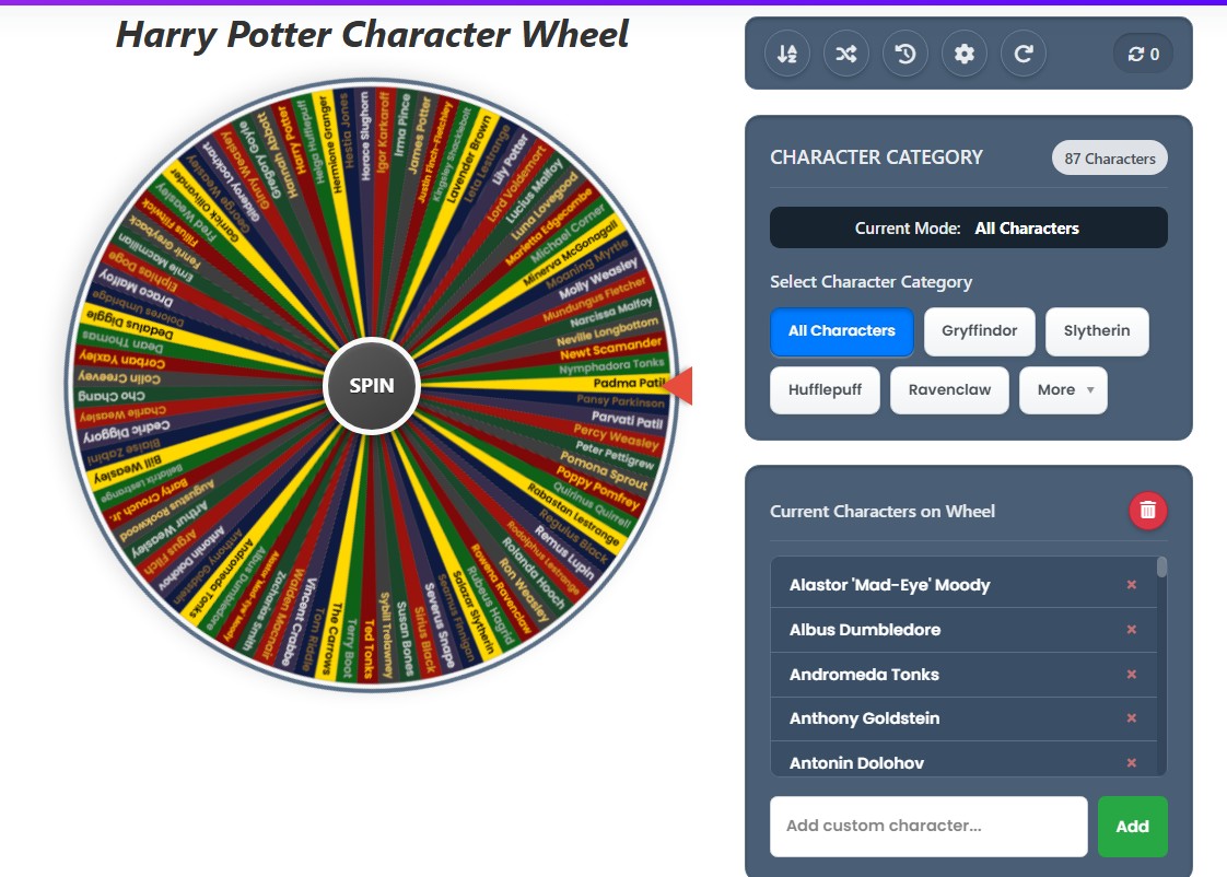 random harry potter character wheel