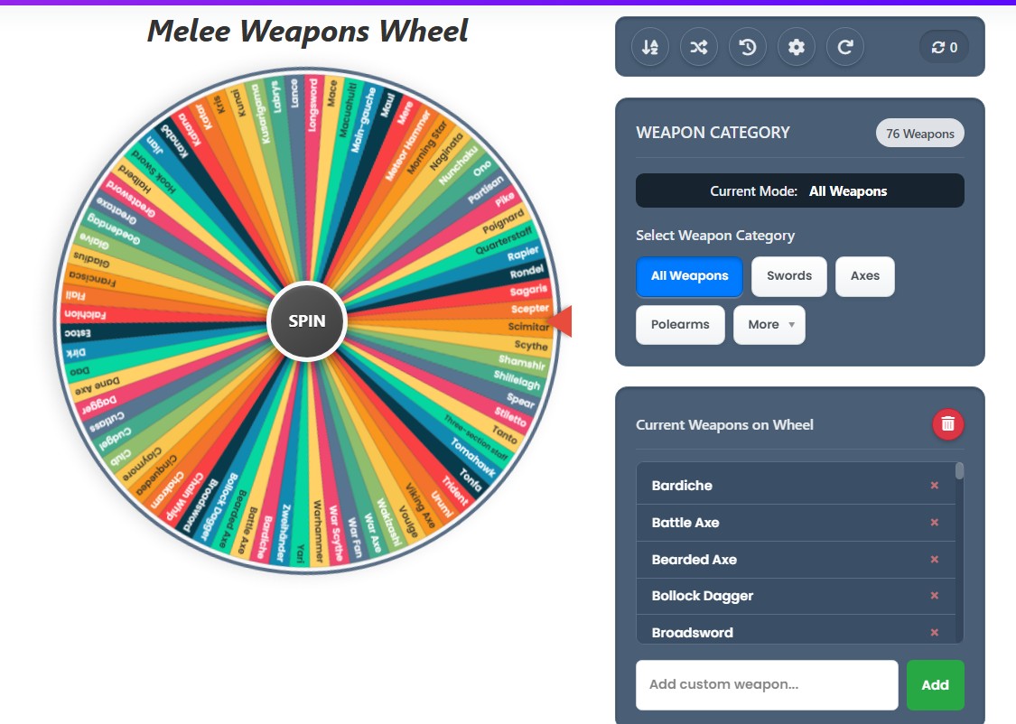 wheel of melee weapons